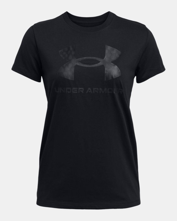 Camiseta de manga corta con estampado UA Sportstyle para mujer, Black, pdpMainDesktop image number 2
